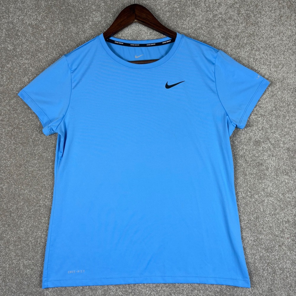 Nike Swim Dri-FIT Rash Guard Shirt Blue UPF 40+ Short Sleeve Womens Medium